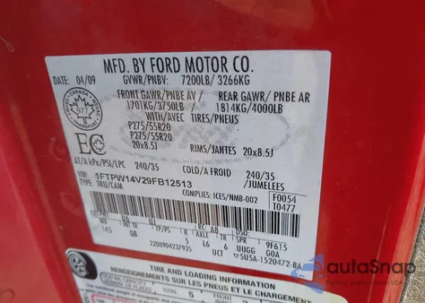 2009 Ford F150 Supercrew from USA, damaged, VIN 1FTPW14V29FB12513